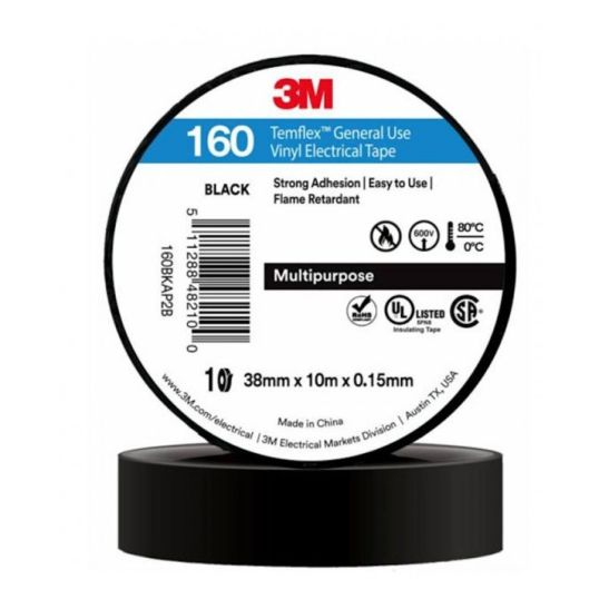 3M Temflex Vinyl Electrical Tape 160 Black 18mm x 20m